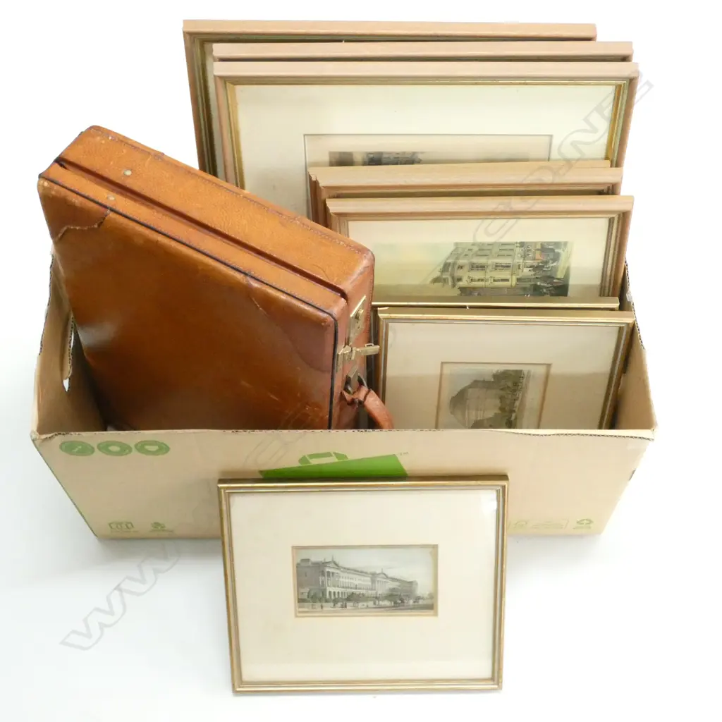 BOX LOT ASST. PRINTS, LEATHER BREIFCASE, PR PLATES Image 1++
