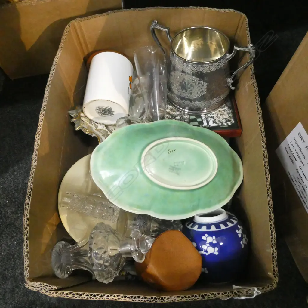 BOX LOT ASST CHINA / SILVER PLATE ETC. Image 1++