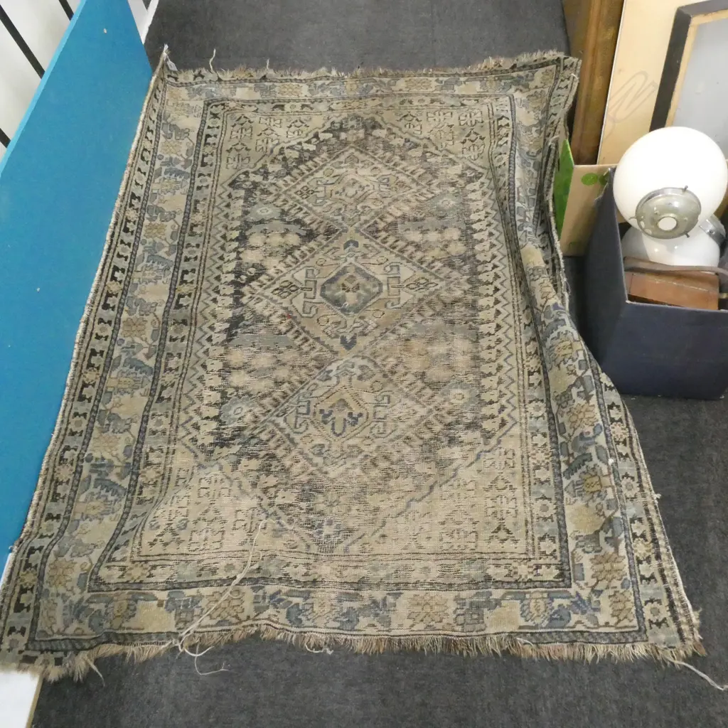 OLD HAND WOVEN PERSIAN RUG - QUITE THREADBARE - 1300 X 1680MM Image 1++