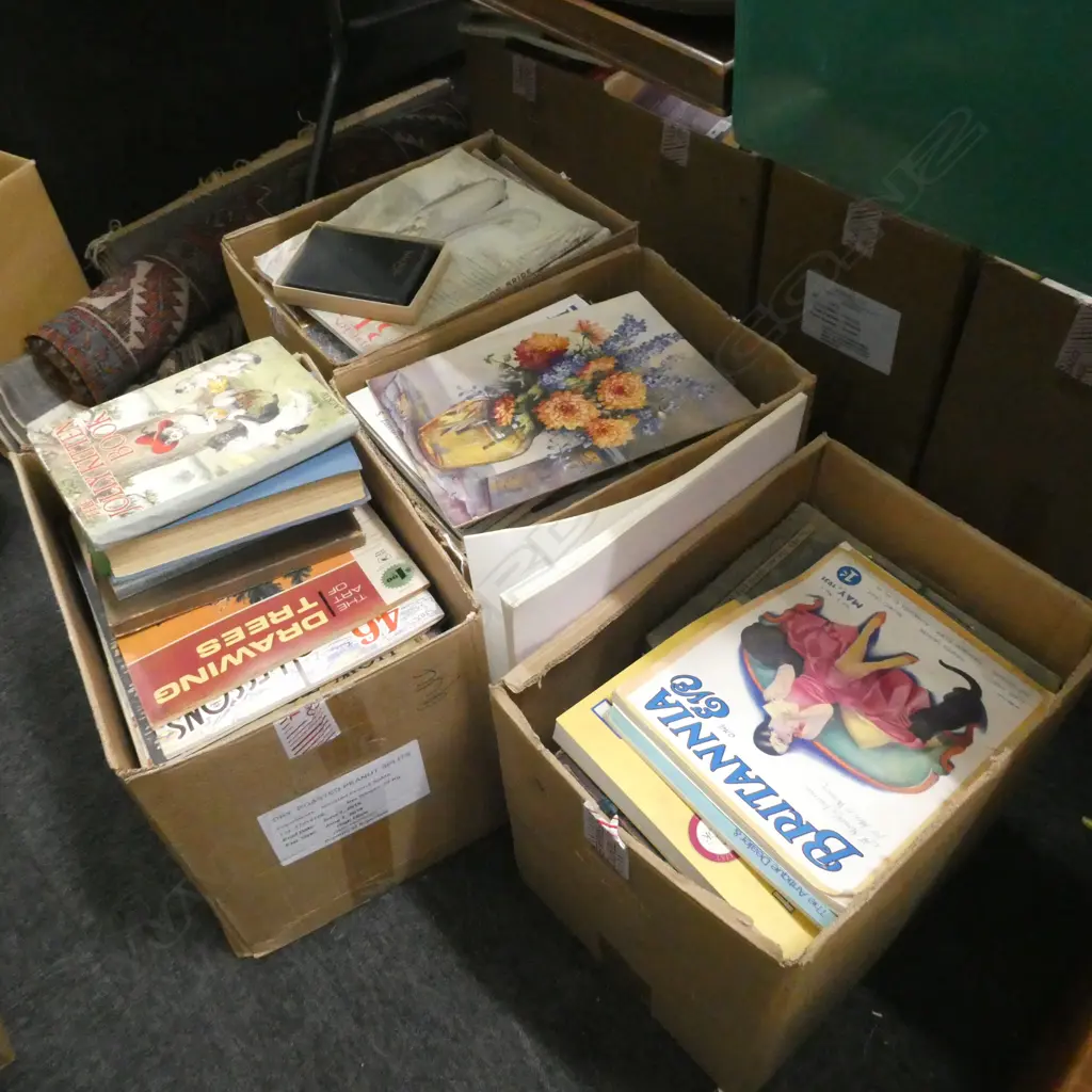 4 BOXES ASST BOOKS; FICTION / BIOGRAPHIES / COOKING ETC. Image 1++