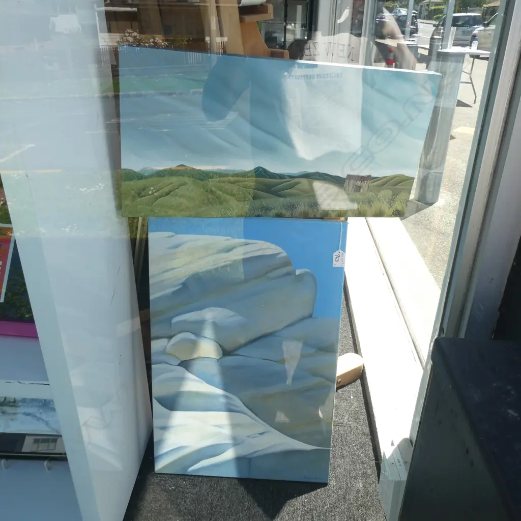 2 x ACRYLIC LANDSCAPES, 305x610mm & 610x405mm Image 1++