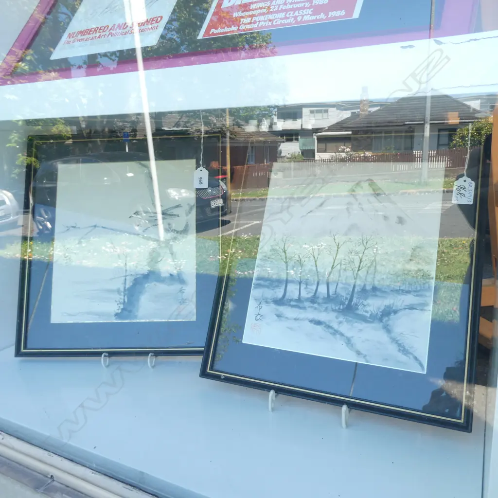 2 JAPANESE SUMI INK PAINTINGS NANGA SCHOOL 270x240mm Image 1++