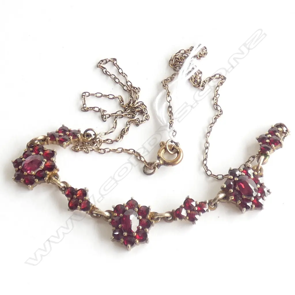 (19396) VINTAGE ROLLED GOLD & GARNET NECKLACE Image 1++