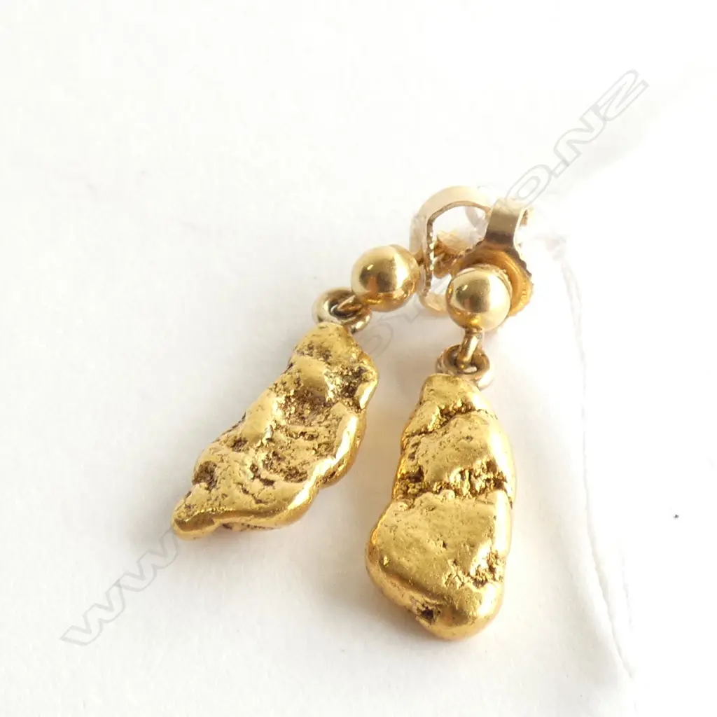 (19544) PR NZ NATURAL GOLD NUGGET EARRINGS Image 1++