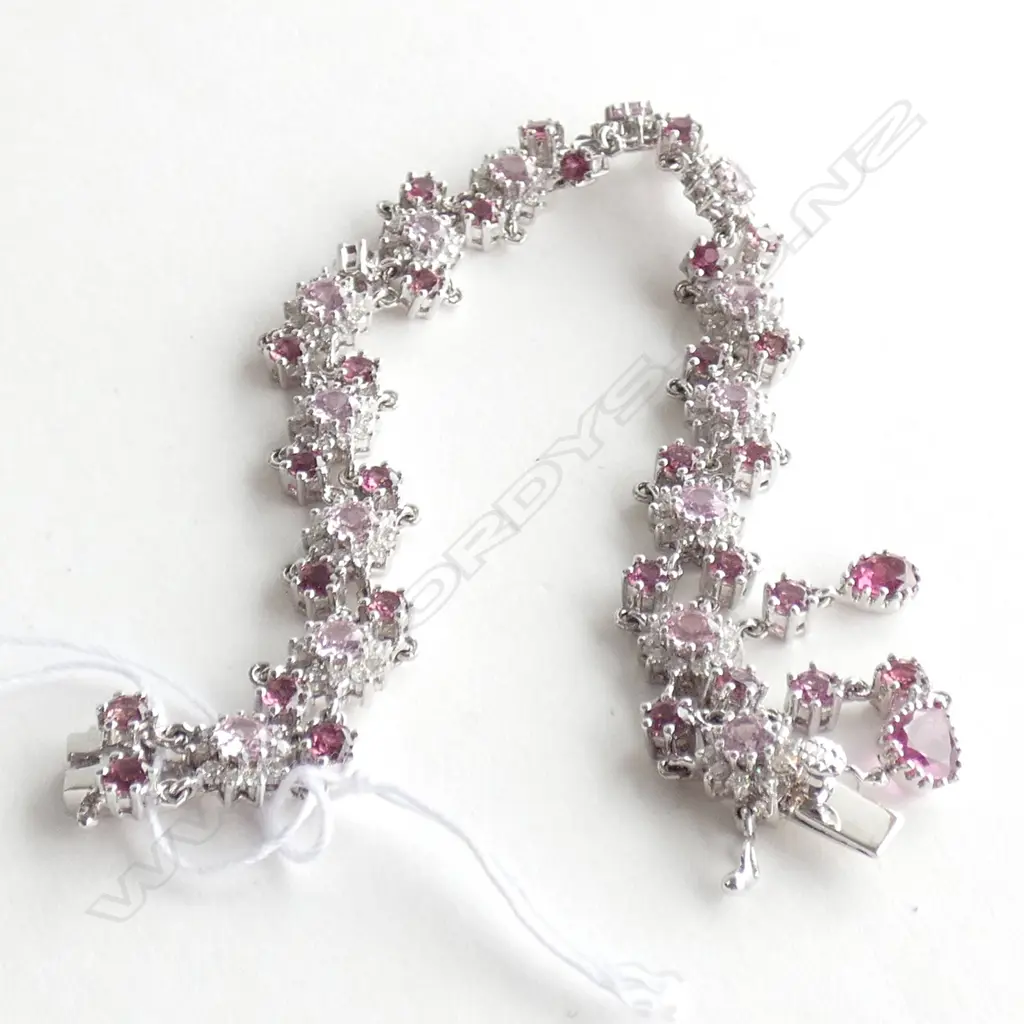 An 18ct white gold, diamond and pink tourmaline bracelet, Image 1++