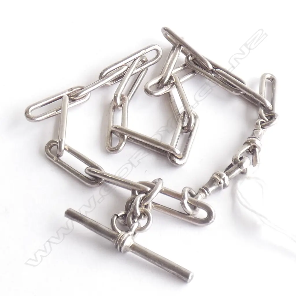 (19924) OLD LG LINK STG SILVER FOB CHAIN 48GMS - HALLMARKED Image 1++