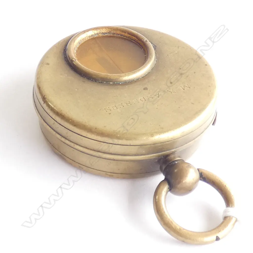 (00057) OLD GOLD PLATED POCKET COMPASS - ENGRAVED M.K. ANDERSON Image 1++