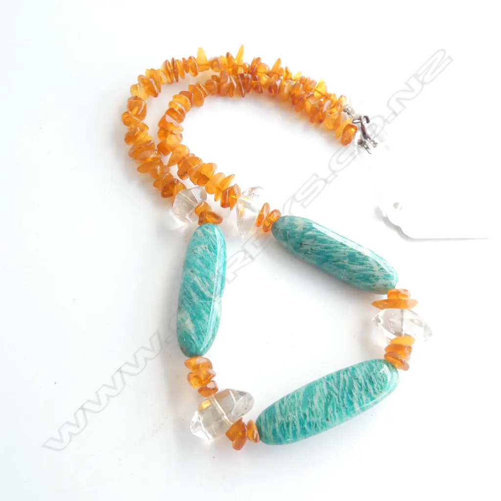 AMBER & STONE NECKLACE (ONE STONE A/F)  Image 1++