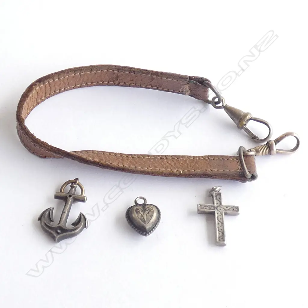 3X SILVER CHARMS - CROSS, HEART, ANCHOR AND POCKET WATCH STRAP Image 1++