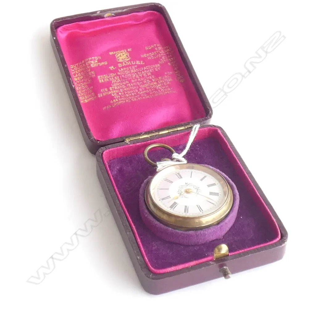 VINTAGE LADIES POCKET WATCH - GOLD PLATE / PINK ENAMEL FACE -  IN ORIGINAL BOX Image 1++
