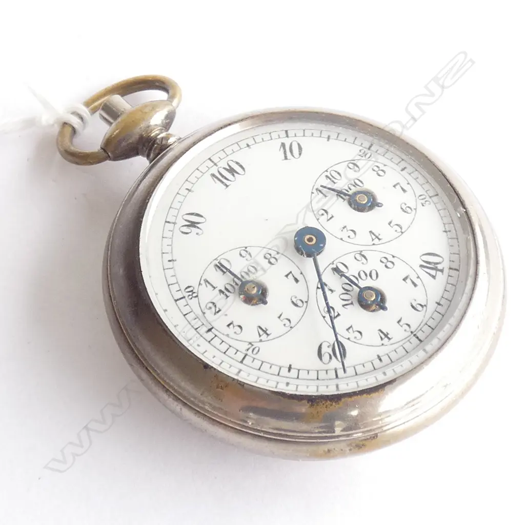(19516) OLD SILVER PLATE POCKET STOPWATCH Image 1++