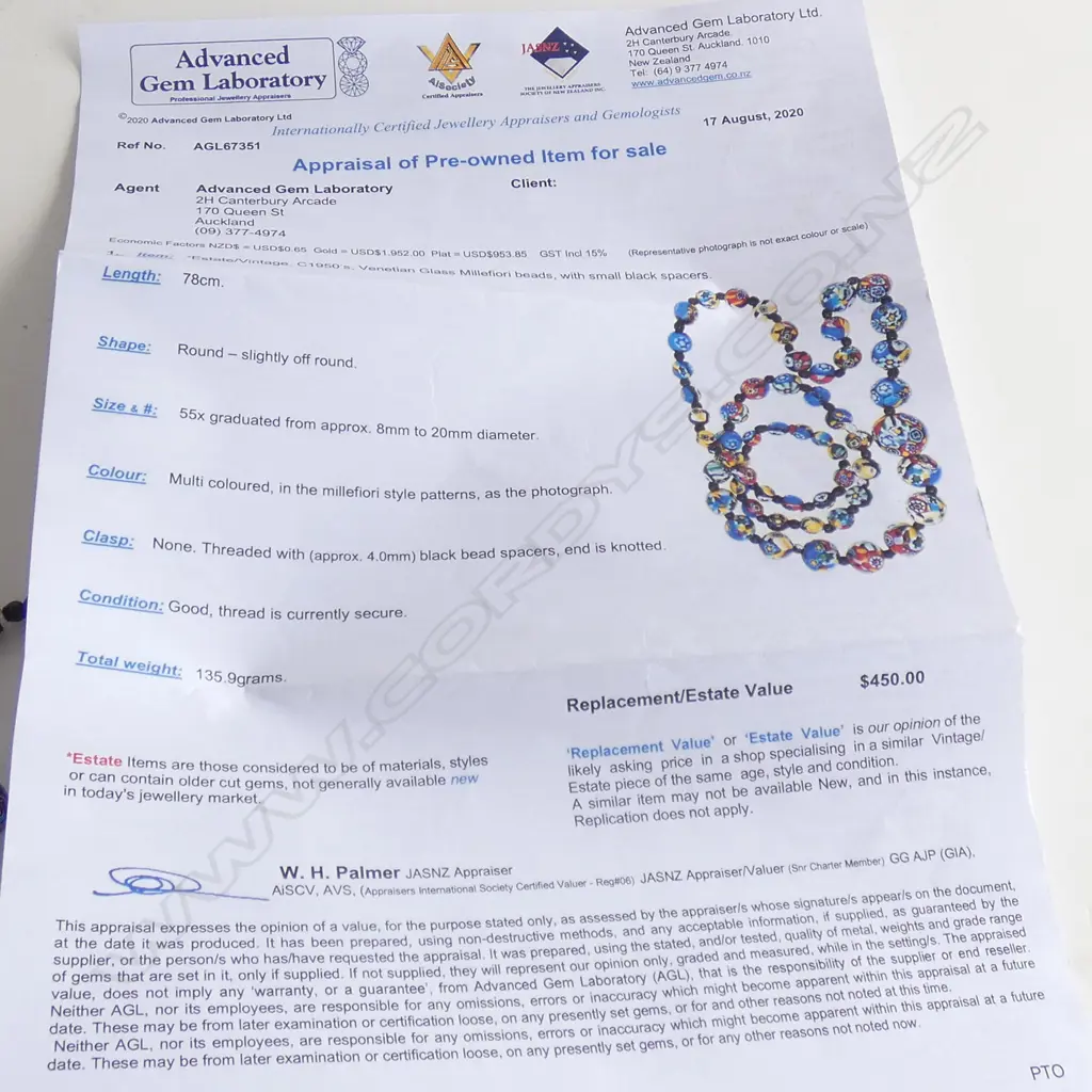 ESTATE VENETIAN MILLEFIORI BEAD NECKLACE Image 1++