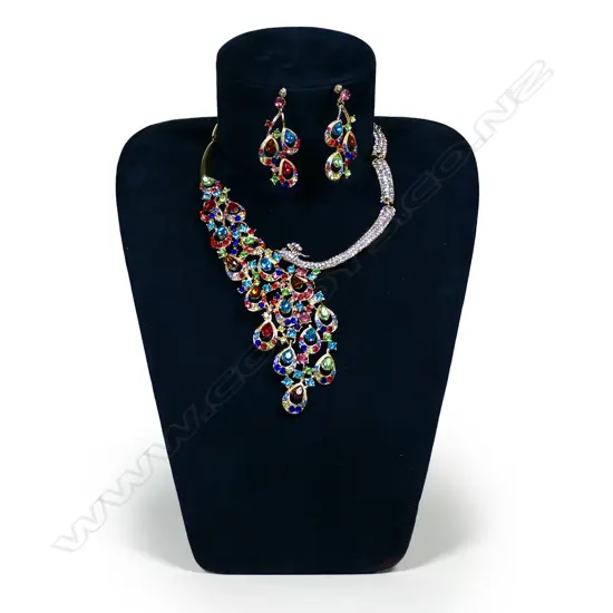 SPECTACULAR PEACOCK NECKLACE AND EARRINGS