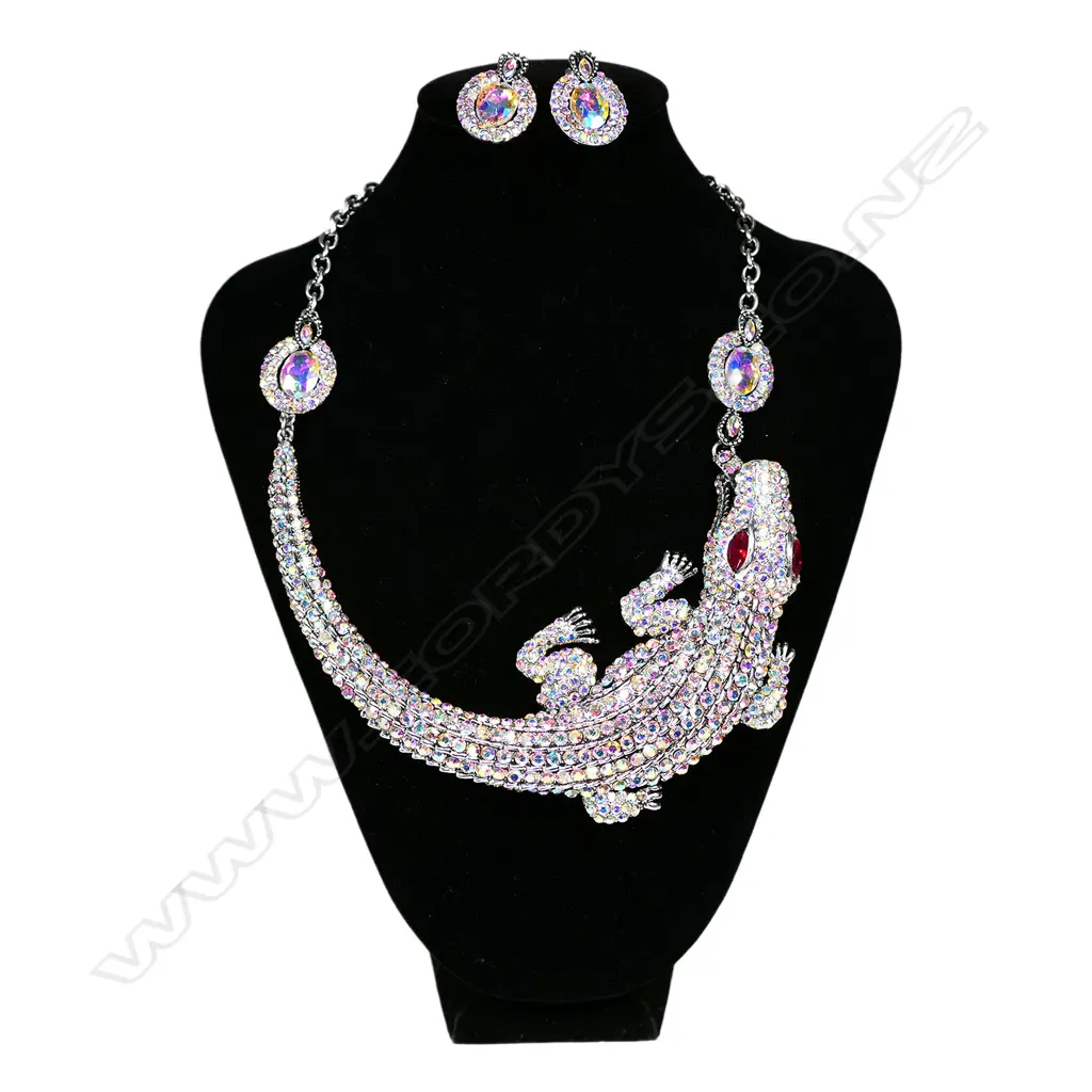 SPECTACULAR COSTUME CROCODILE NECKLACE AND EARRINGS Image 1++