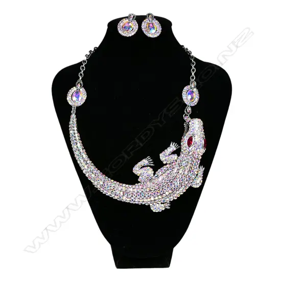 SPECTACULAR COSTUME CROCODILE NECKLACE AND EARRINGS