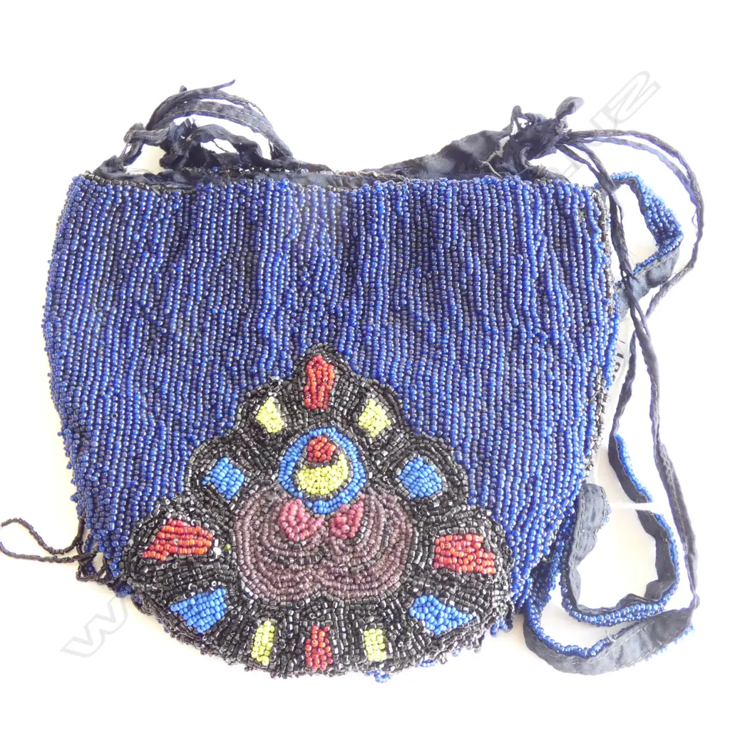 ANTIQUE BEADED HANDBAG WITH SMALL MIRROR LONG AND SHORT HANDLES Image 1++