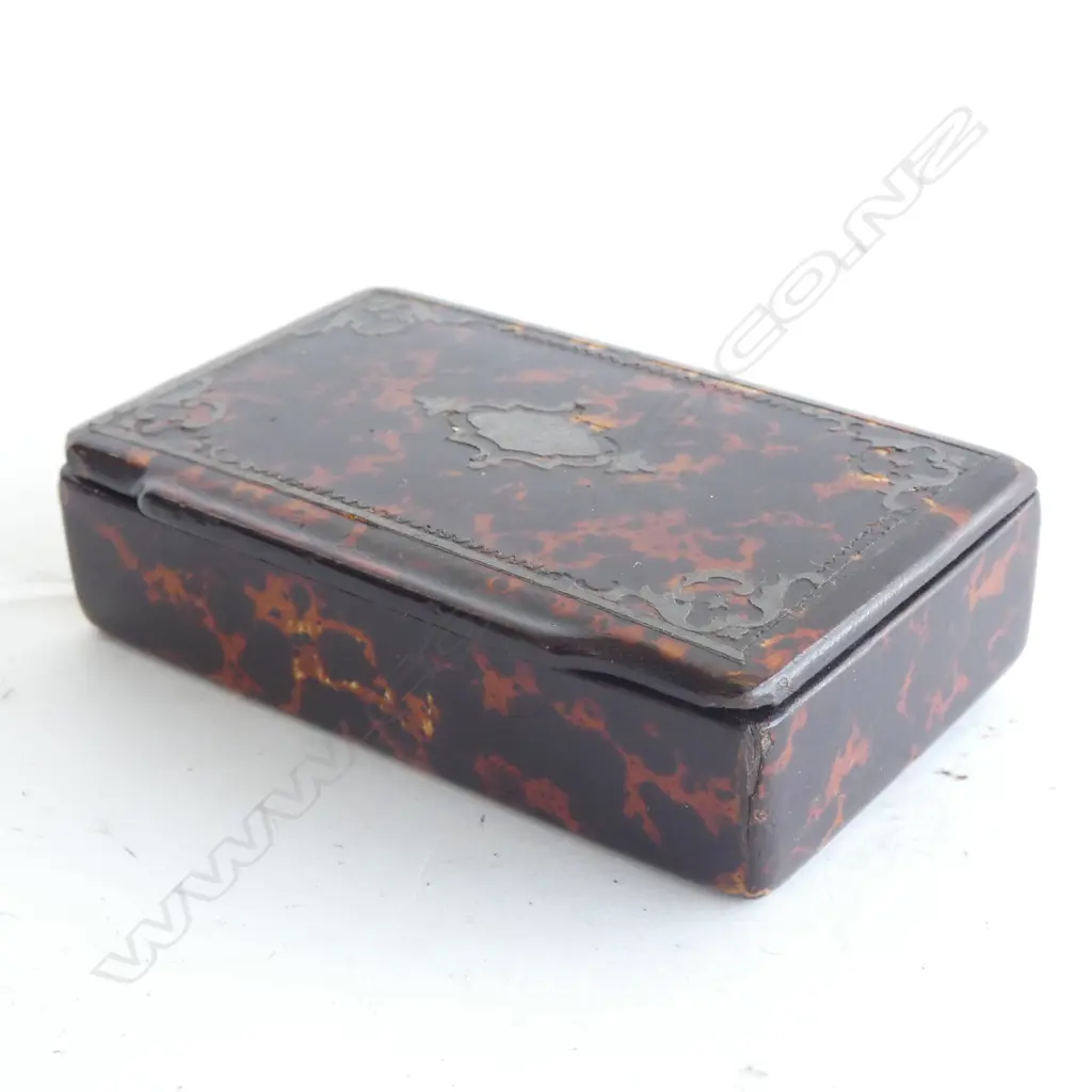 VICTORIAN PAPER MACHE AND INLAID CUT STEEL SNUFF BOX Image 1++