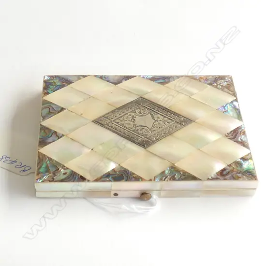 (52) VICT. MOP ABALONE & SILVER CARD CASE. TIDY