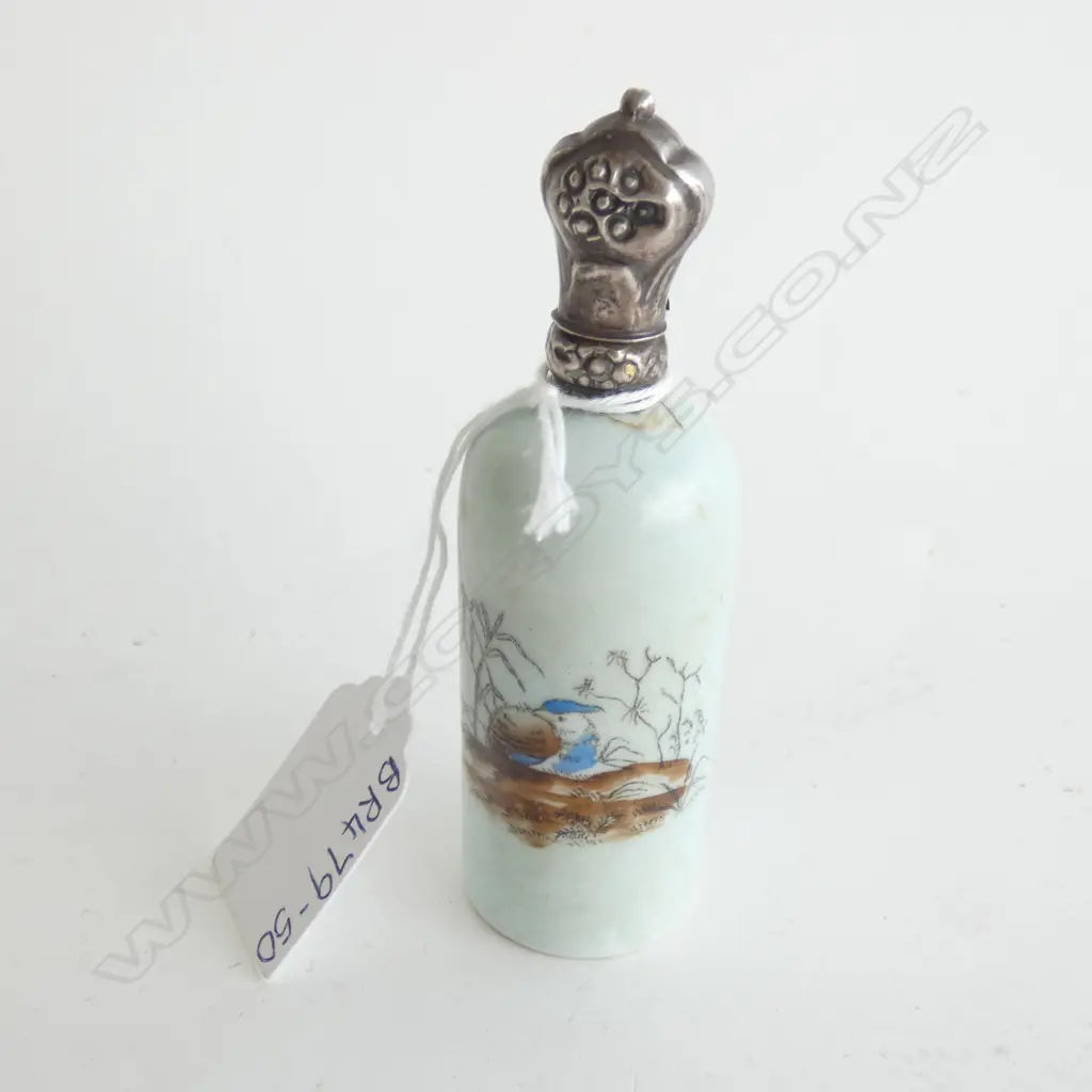 SM HAND PAINTED  BOTTLE - STG SILVER COLLAR & LID H. 100MM Image 1++