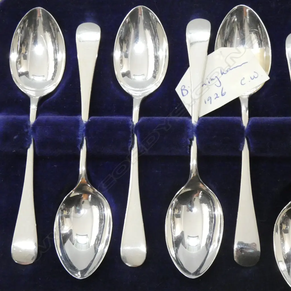 6 STG SILVER TEAPOONS, CASED B'HAM 1926 59 GRAMS Image 1++