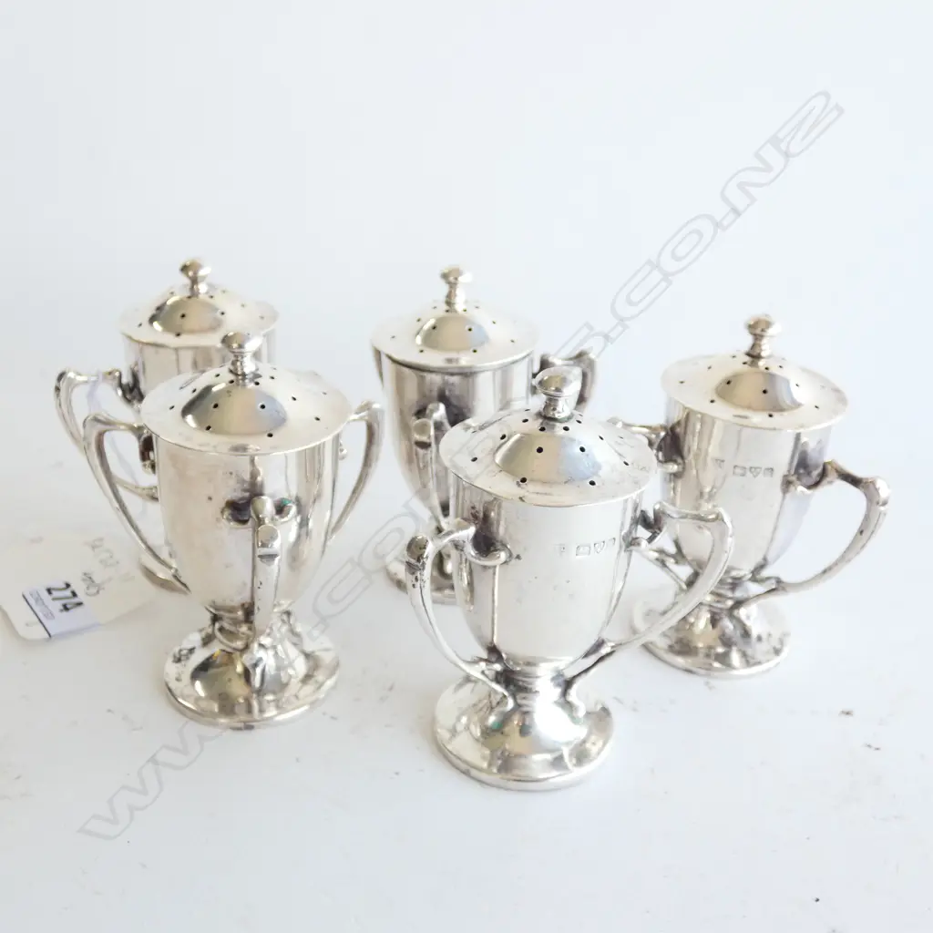 SET 5 ART NOUVEAU SILVER SALTS, by CHAS DEAKIN & SONS, CHESTER 1907. 340gm Image 1++