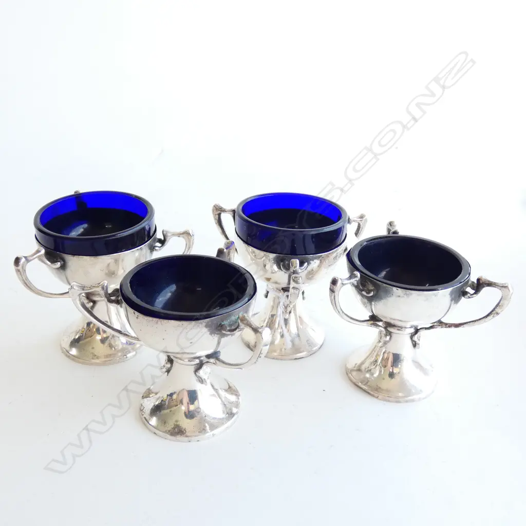 SET 4 ART NOUVEAU SILVER SALTS, by CHAS DEAKIN & SONS, CHESTER 1907. 238gm (1 LINER REPAIR) Image 1++