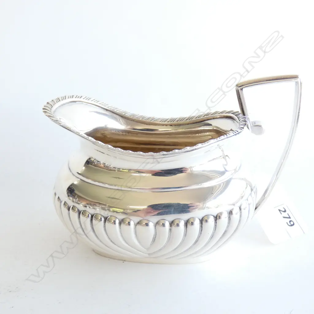 VICT SILVER CREAMER, GADROON RIM, LOBED BODY, by GEO. NATHAN & RIDLEY HAYES. LONDON 1888. 156gm Image 1++