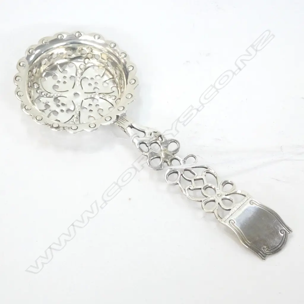 VICT SILVER TEA STRAINER by JOSEPH BRAHAM, LONDON 1881 Image 1++