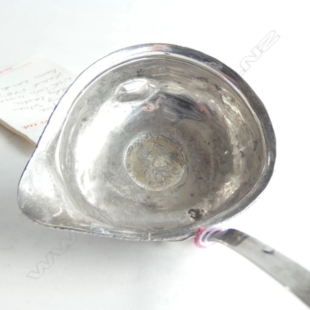 STG SILVER TODDY LADLE INSET 1787 COIN & HORN HANDLE L.415mm Image 1++