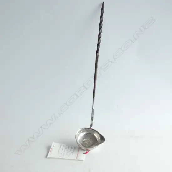 STG SILVER TODDY LADLE INSET 1787 COIN & HORN HANDLE L.415mm