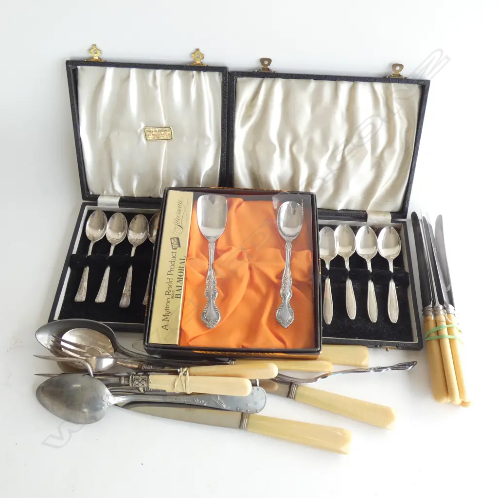 BOX ASSORTED CUTLERY - OLD EP & BONE + 3 BOXED SETS Image 1++
