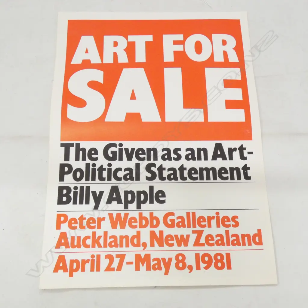 ORIGINAL BILLY APPLE ART FOR SALE PROMOTION FLYER FOR PETER WEBB GALLERIES 300 X 210 MM Image 1++