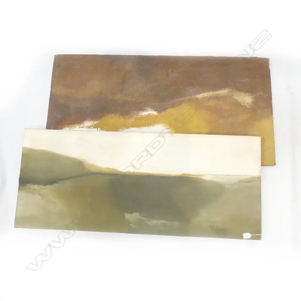2 MARGARET WOOLLEY ABSTRACT ARTWORKS; BROWN TONES 1971 610x1220mm & 505x1220mm Image 1++