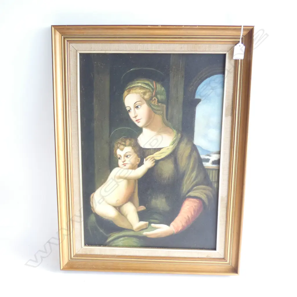 ARTIST UNKNOWN LATE 20thC SIGNED, OIL ON CANVAS BOARD, WOMAN AND CHILD, 360 x 410mm. Image 1++