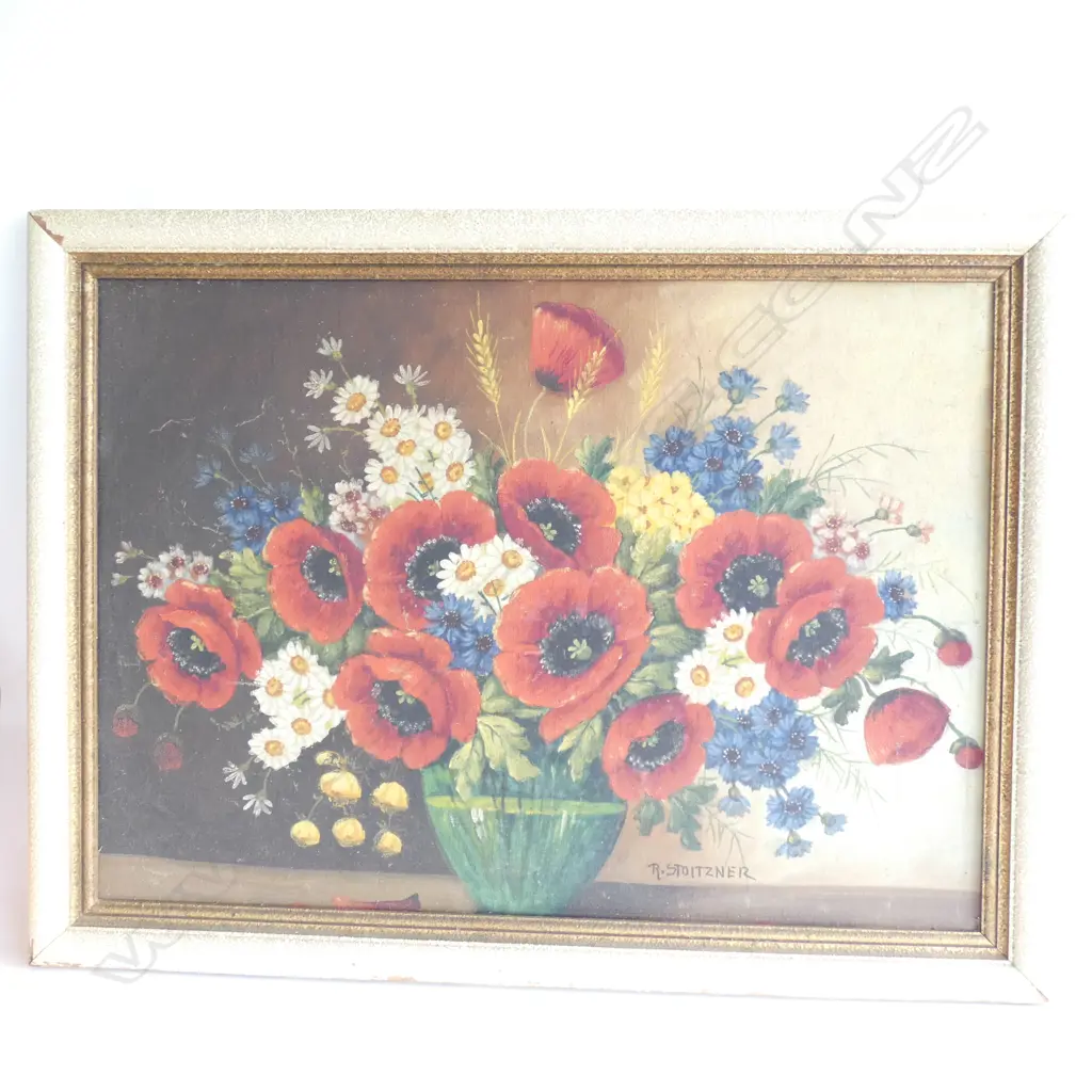 FLORAL STILL LIFE - OIL ON BOARD - R. STOLTZNER... Image 1++