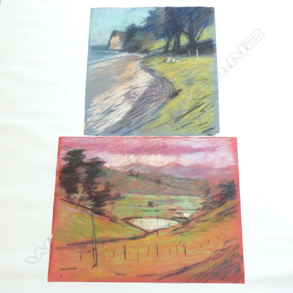 JOHN HORNER (b.1944 - ) TWO PASTEL LANDSCAPES, SIGNED. UNFRAMED  500 x 530 and 640 x 500mm. Image 1++