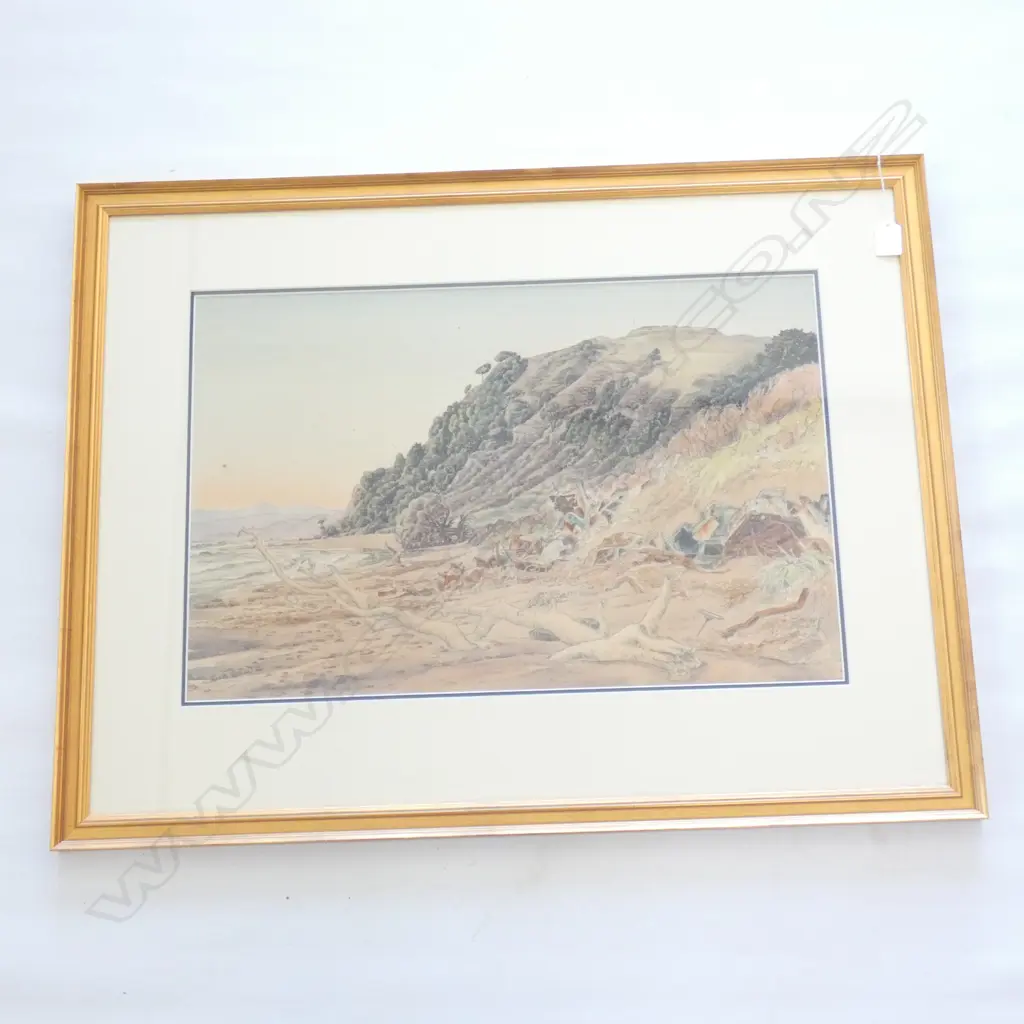 FRAMED WATERCOLOUR 'OHIWA FORESHORE' BY GORDON TUCK  390 X 600MM Image 1++