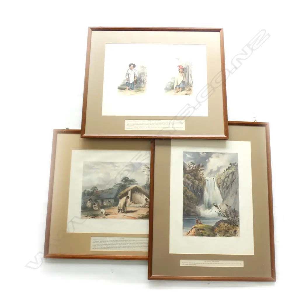 3 VINTAGE  FRAMED 1852 CAPT. OLIVER  NZ LITHOGRAPHS Image 1++