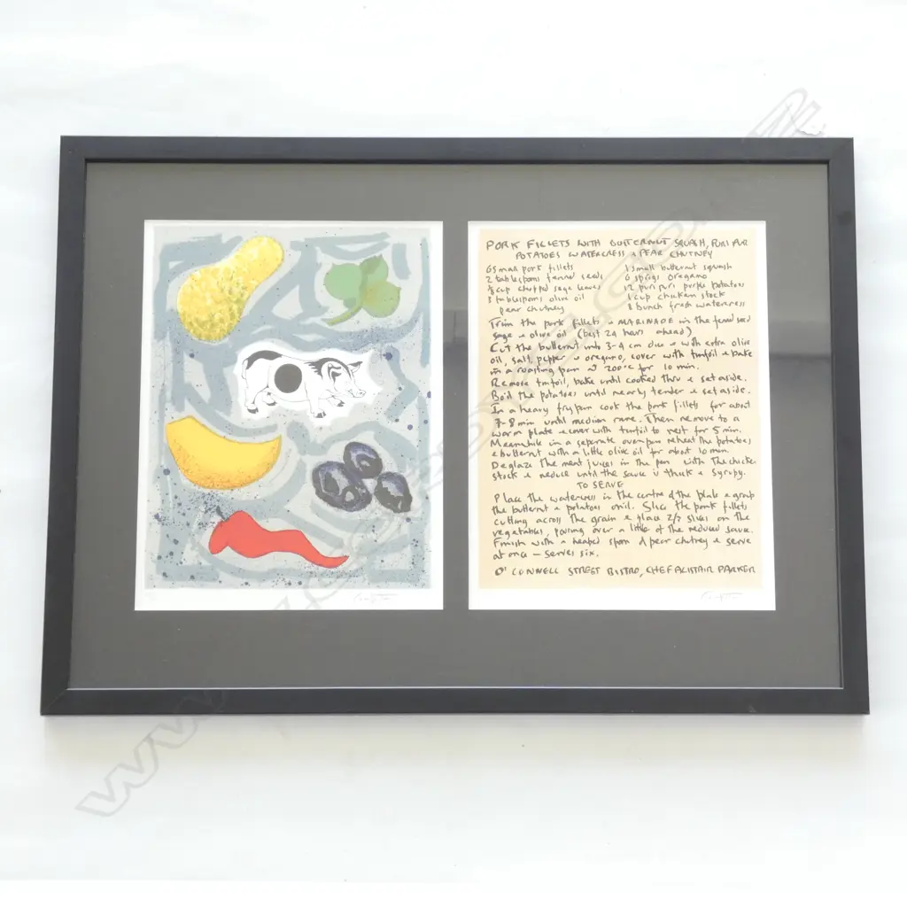 RODNEY FUMPSTON PORK RECIPE 18/100 x 2 FRAMED AS 1. 290mm x 220mm  Image 1++
