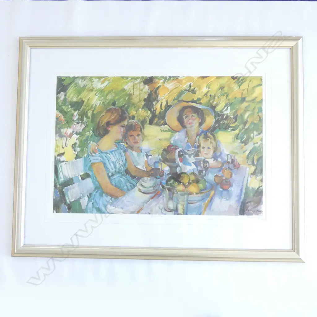 FRAMED PRINT 'LUNCHEON UNDER THE ASH TREE' BY 'EVELYN PAGE'  740 X 510MM Image 1++