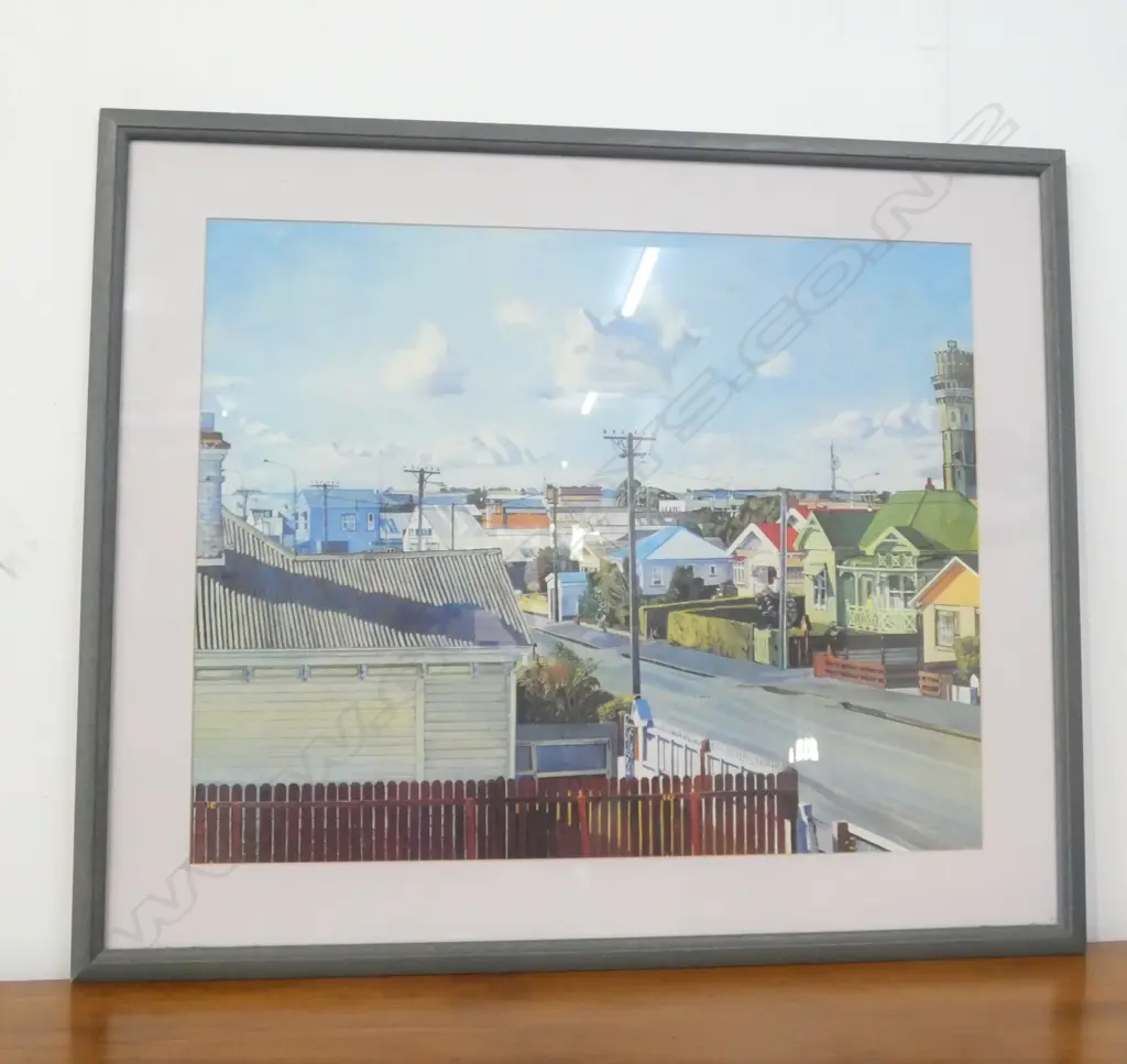 FRAMED MARIANNE MUGGERIDGE PRINT 'HAWERA FROM RONALD HUGH MORRISON'S WINDOW 1994' 480 X 600mm (IMAGE) Image 1++