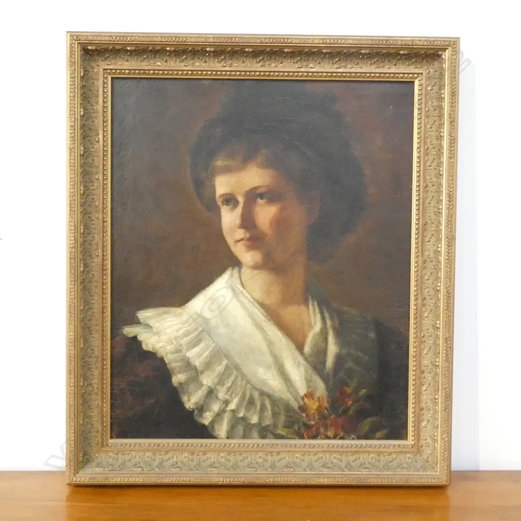 VICTORIAN OIL ON CANVAS - PORTRAIT OF A YOUNG WOMAN 540 X 440mm Image 1++