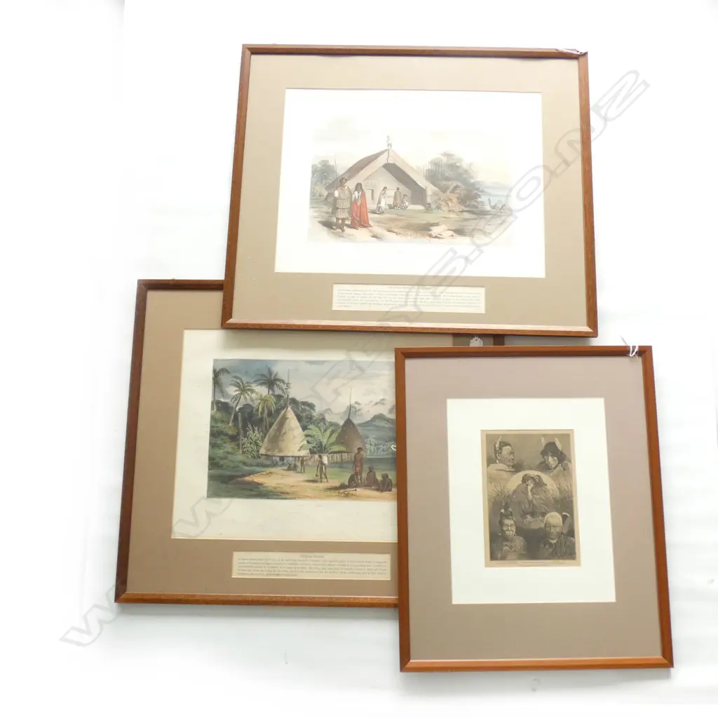 2 FRAMED c1900 NZ LITHOGRAPHS INCL. HOURAKI PAH + PUEBO NEW CALEDONIA- Image 1++
