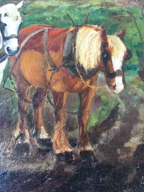H. S. POWER (ATTRIB.) 'THE WORKERS' OIL ON BOARD HORSE & CART 305x430mm Image 1++