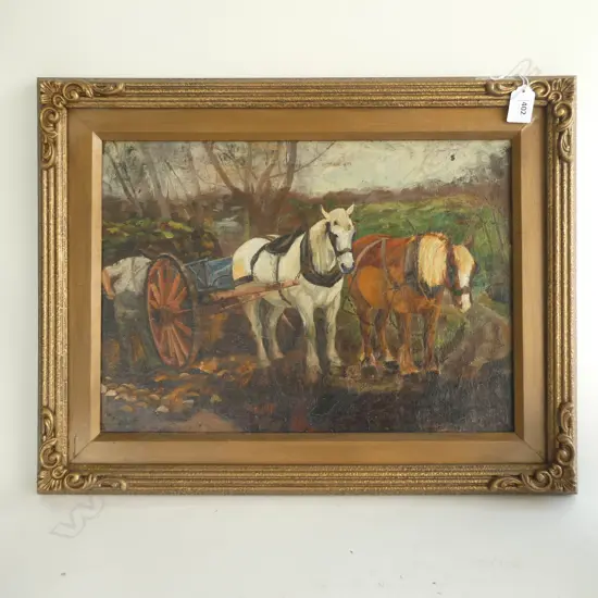 H. S. POWER (ATTRIB.) 'THE WORKERS' OIL ON BOARD HORSE & CART 305x430mm