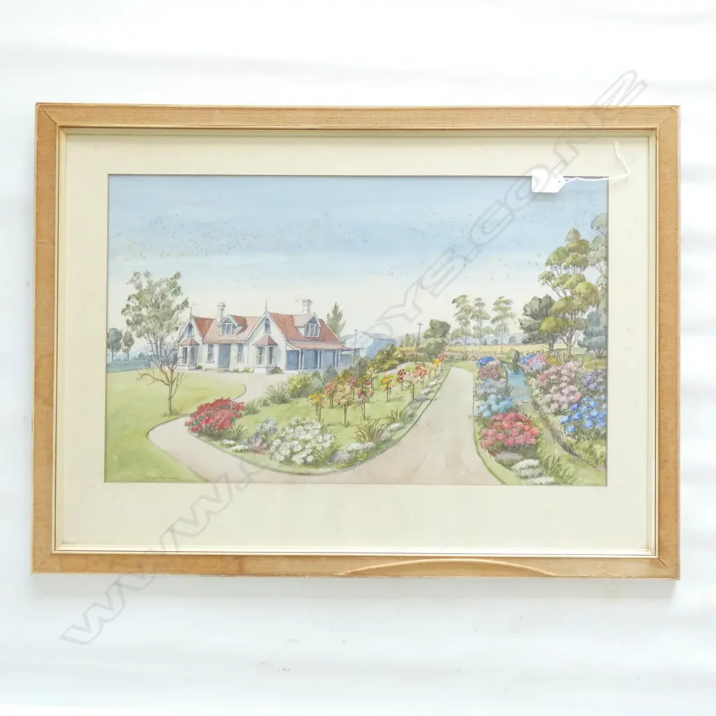 PEGGY SPICER WATER COLOUR GARDEN SCENE  550 X 340 MM FOXING Image 1++