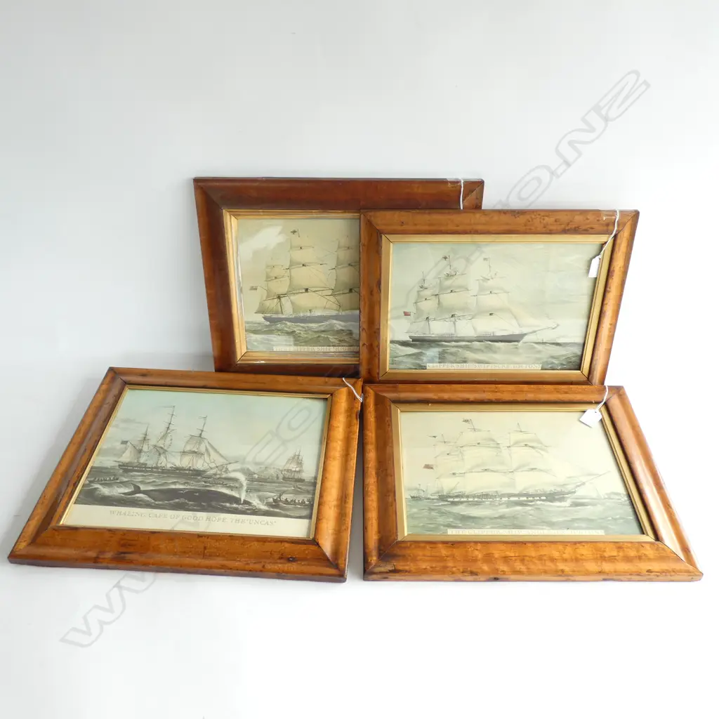 4 SAILBOAT PRINTS IN BIRDS EYE MAPLE FRAMES 260x335mm Image 1++