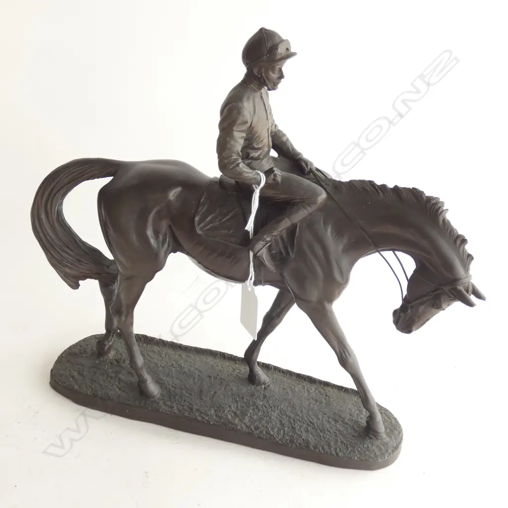 BRONZED METAL HORSE & RIDER L.295mm Image 1++