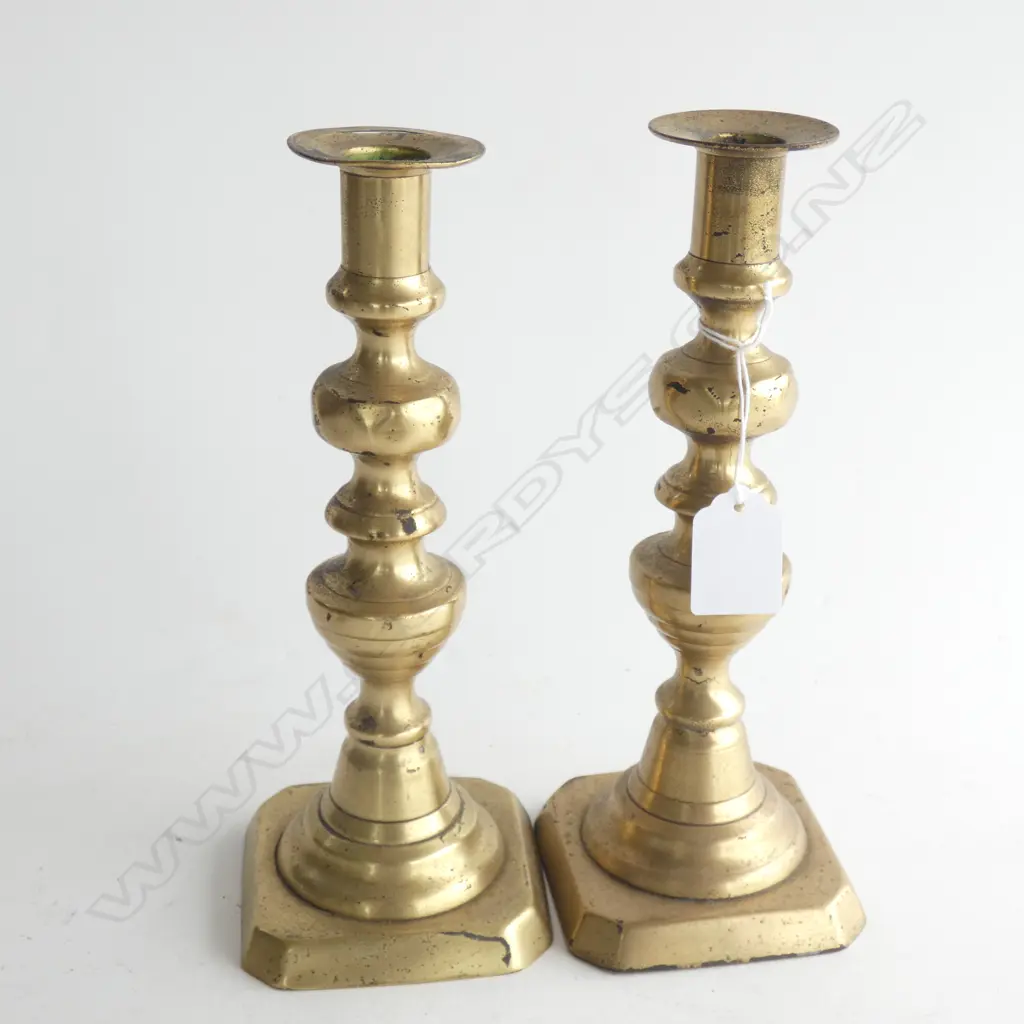 MATCHING PAIR VICTORIAN BRASS CANDLE STICKS - H.225MM Image 1++