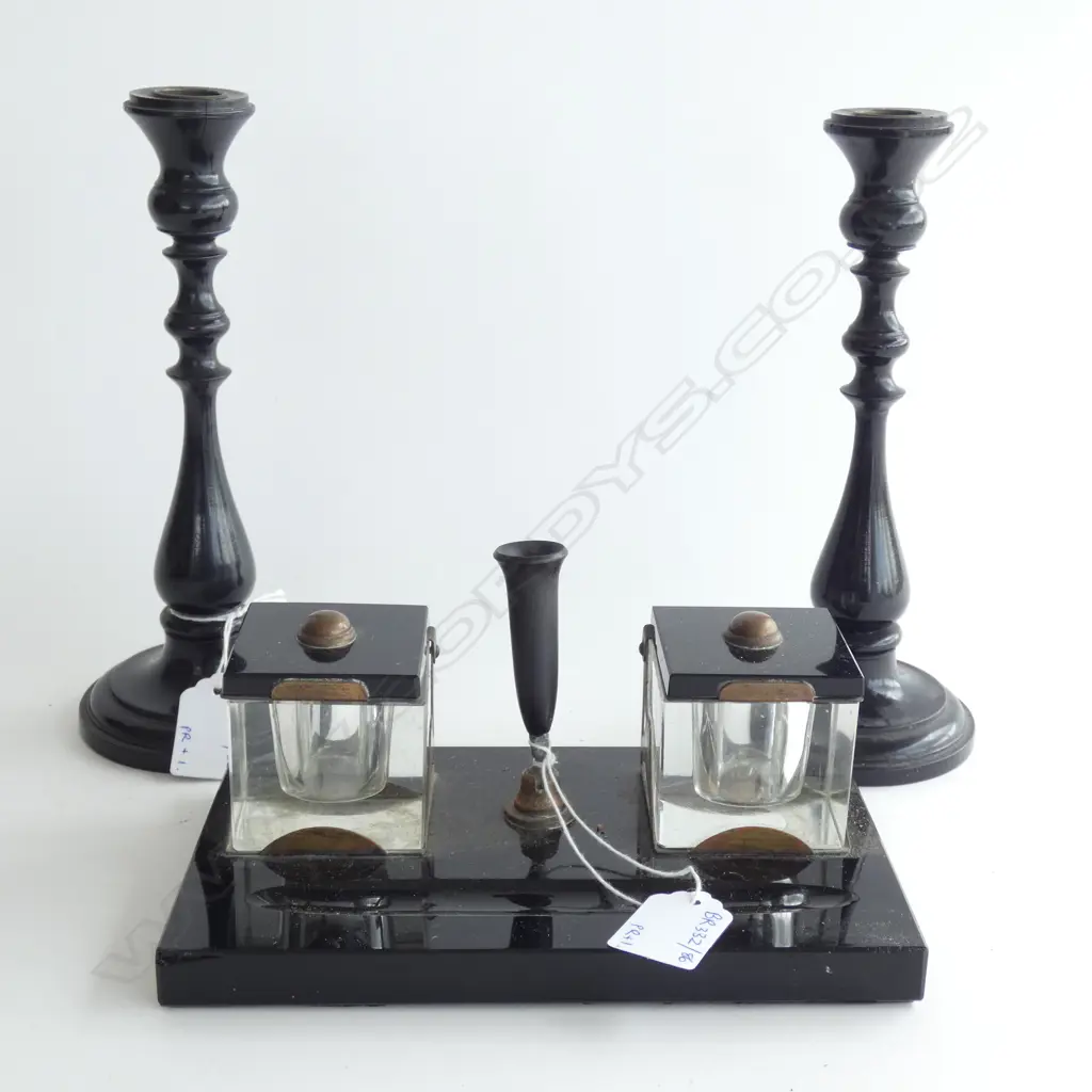 VINTAGE DESK SET + PR EBONY CANDLESTICKS H.215mm Image 1++